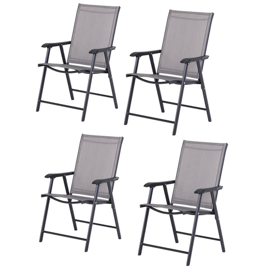Set of 4 Folding Outdoor Chairs in Steel and Textilene for Garden, Veranda, Terrace, Grey, 58 x 64 x 94cm
