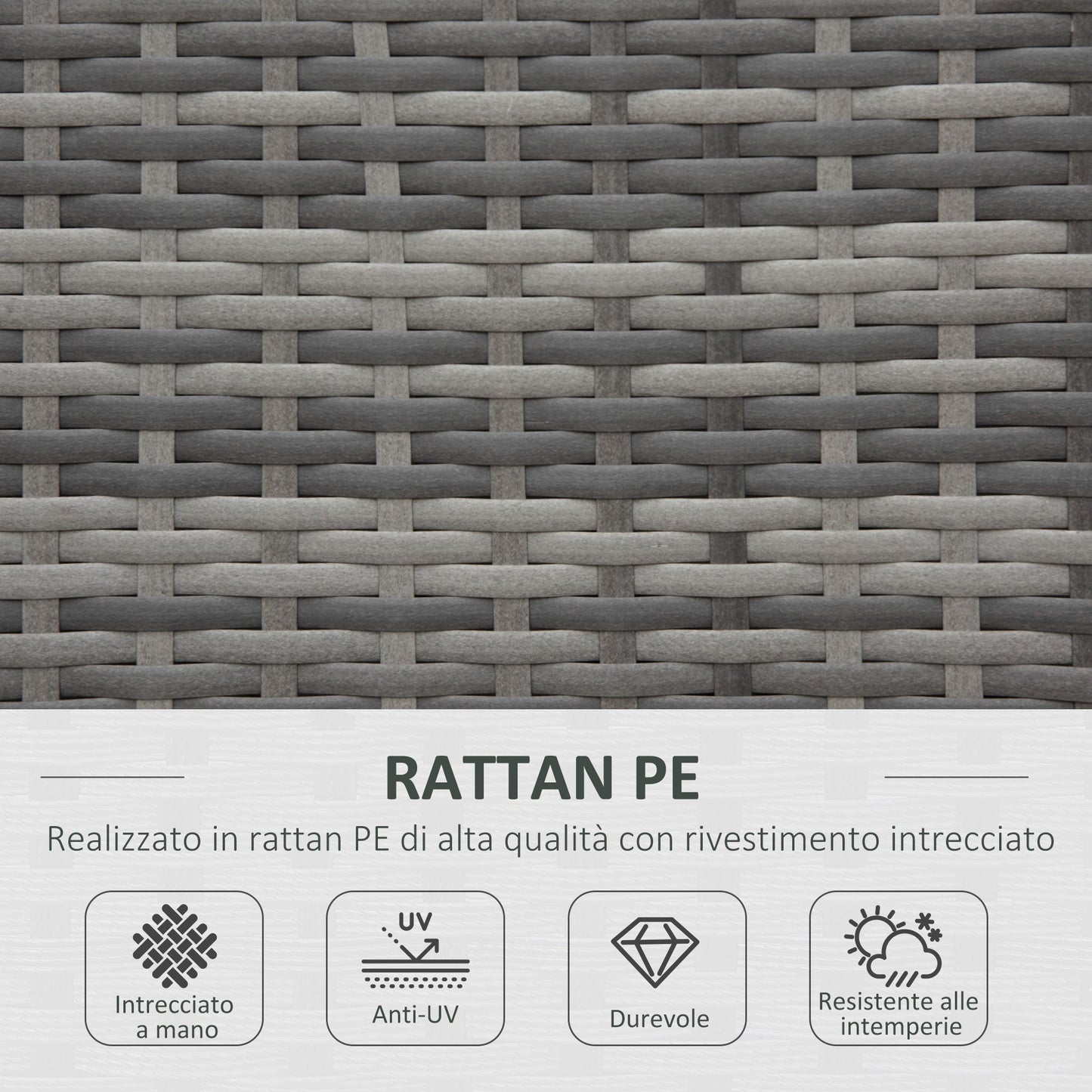 4-Piece PE Rattan Garden Furniture Set, Corner Sofa and Glass Coffee Table, Padded and Removable Cushions, Grey