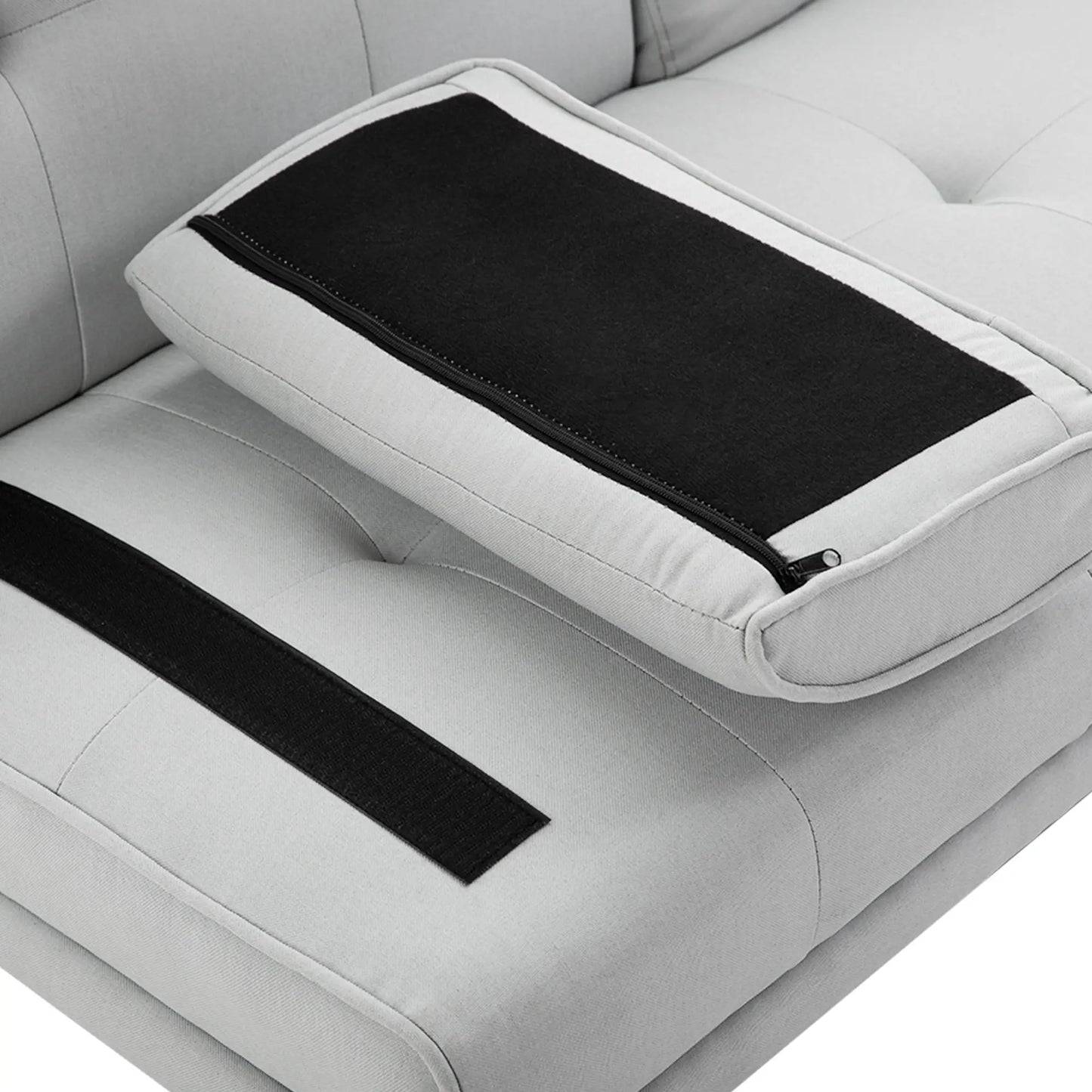 3 Seater Scandinavian Style Reclining Sofa Bed with Drop-Leaf Table, 181x77x88 cm, Grey