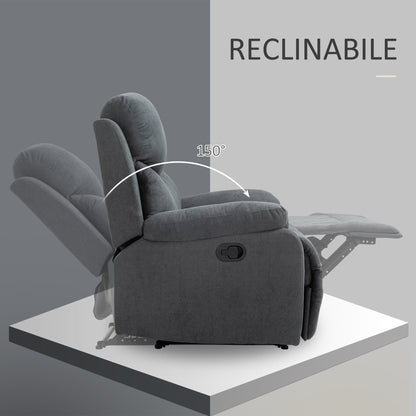 Ergonomic Manual Fabric Relax Chair, 150° Reclining Chair and Footrest for Home and Office, 93x88x102cm, Dark Grey