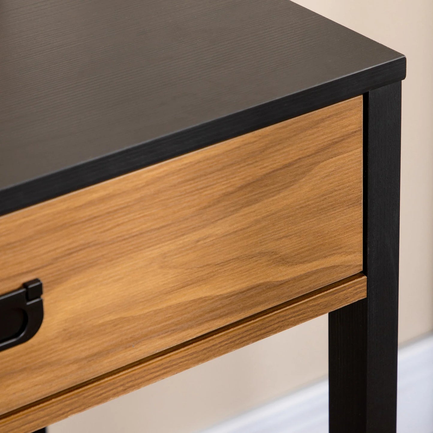 Industrial Style Bedroom and Office Desk with Drawer, 110x50x76cm, Walnut and Black