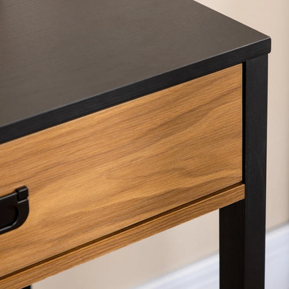 Industrial Style Bedroom and Office Desk with Drawer, 110x50x76cm, Walnut and Black