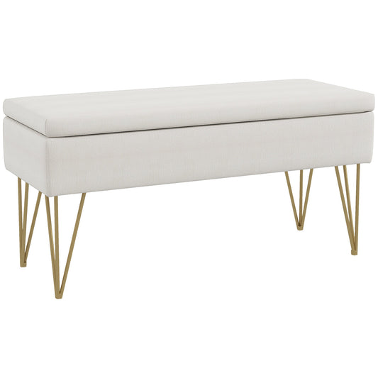 Bed End Bench with Fabric Storage and Steel Legs, 100x40x49cm, Cream