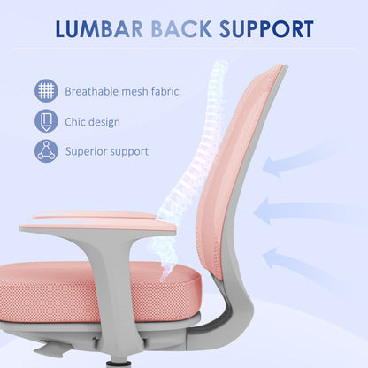 Ergonomic office chair and reclining at adjustable height with 5 wheels, 55x48x82.5-94.5 cm, pink