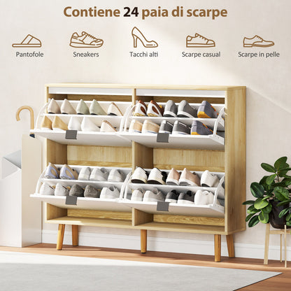 Slim Modern Shoe Rack with 4 Tilting Drawers for 20 Pairs of Shoes, 105x24x92.5 cm, White