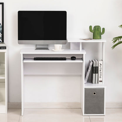 Modern PC Desk with Keyboard Shelf, Fabric Shelf and Drawer, Wooden, 100x40x86.6cm, White