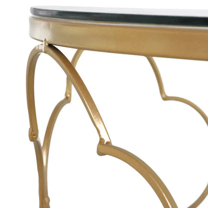 MYKONOS - Set of 2 Art Deco Metal Nesting Coffee Tables with Glass Top, Gold