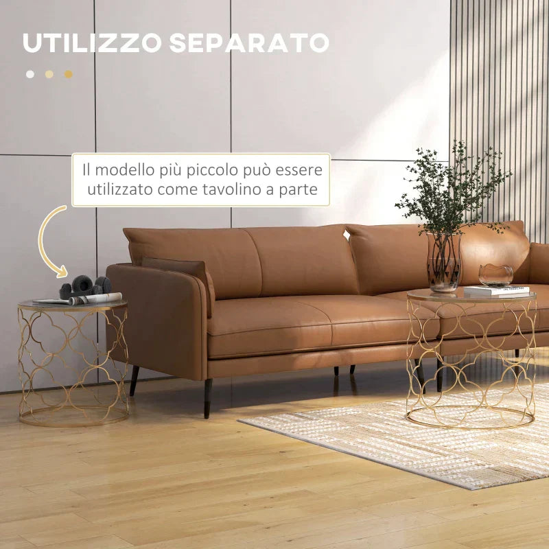 MYKONOS - Set of 2 Art Deco Metal Nesting Coffee Tables with Glass Top, Gold