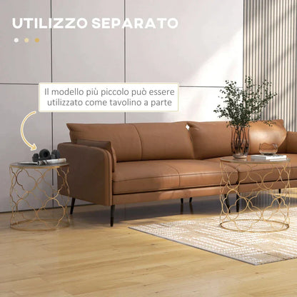 MYKONOS - Set of 2 Art Deco Metal Nesting Coffee Tables with Glass Top, Gold