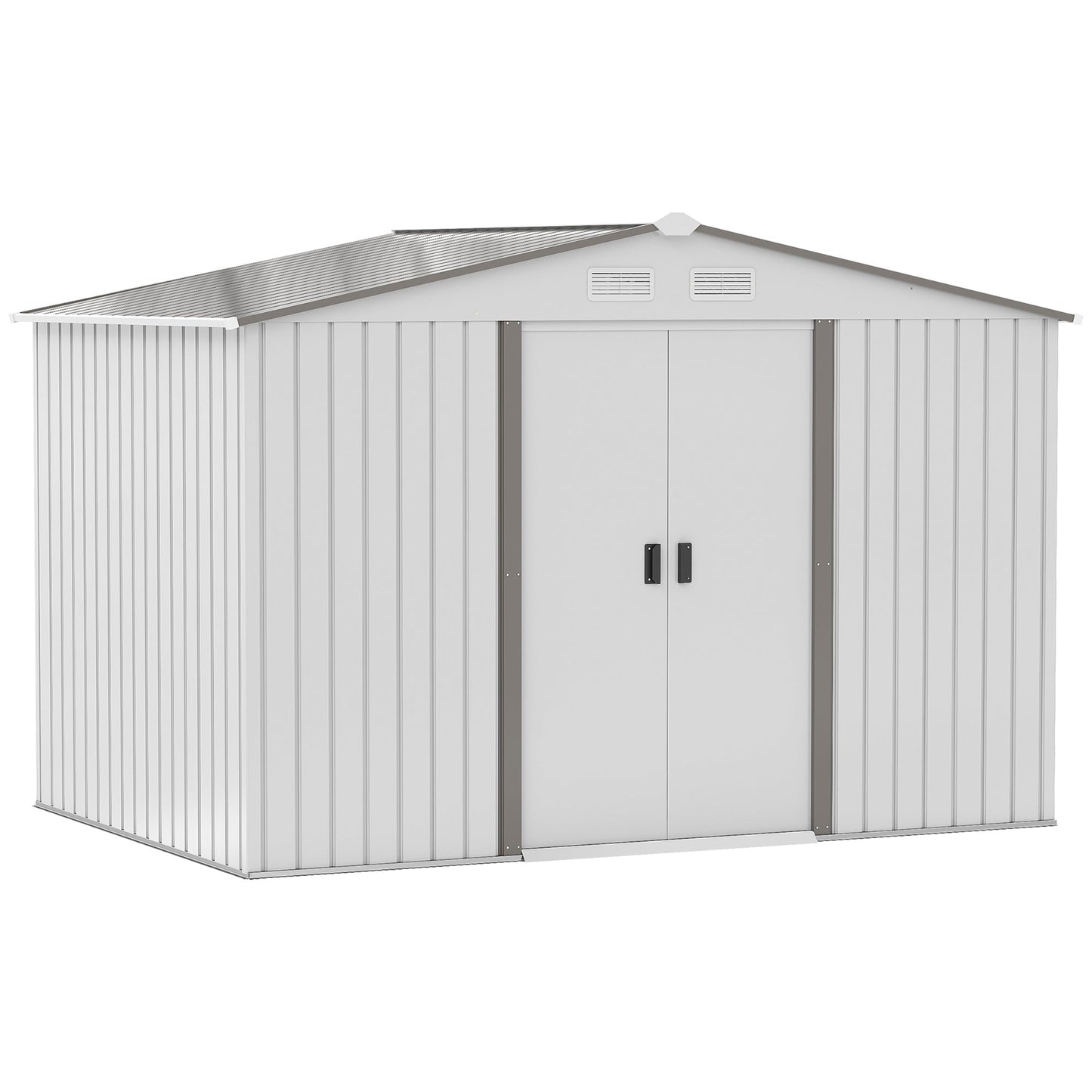 Garden Shed with Double Sliding Doors, Steel, 277x195x192cm, Silver / White
