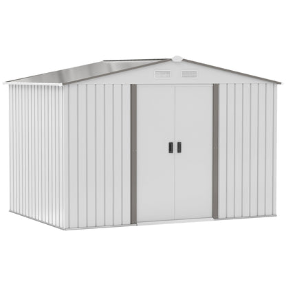 Garden Shed with Double Sliding Doors, Steel, 277x195x192cm, Silver / White