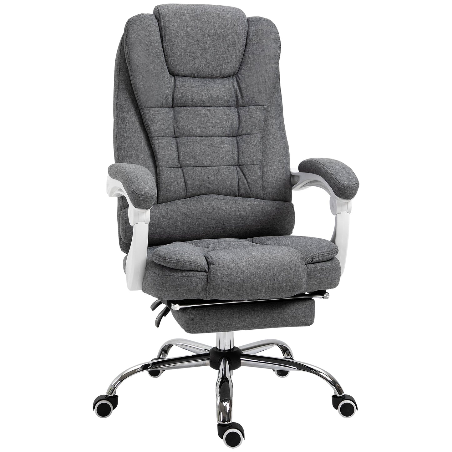 Reclining Office Chair with Retractable Footrest and High Back in Fabric, Grey