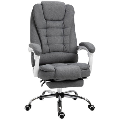 Reclining Office Chair with Retractable Footrest and High Back in Fabric, Grey