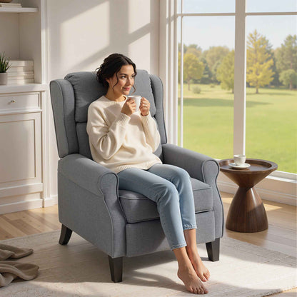 132° Max Reclining Chair in Linen Effect Fabric with Footrest, 74x84x102 cm, Grey