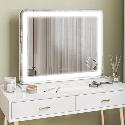 Makeup Mirror with Adjustable LED Lights, 10x Magnification, USB Socket and Touch Controls, 80x62x14cm