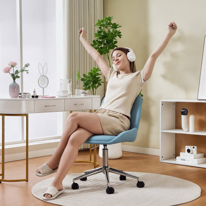 Height-Adjustable Desk Chair with 5 Wheels, PU Silicone, Foam and Steel, 52x58x80-90 cm, Blue