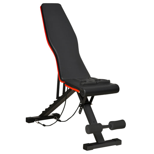 Multifunctional Abdominal and Weight Bench, Adjustable Incline and Elastic Bands, 130x48x48-109cm, Black