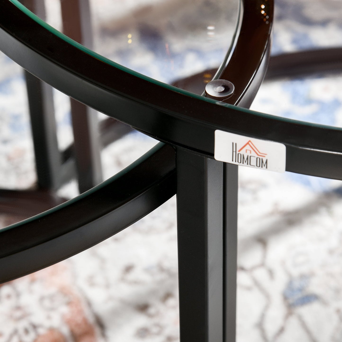 Set of 2 Nesting Glass and Steel Coffee Tables, Ø70 x 47.5 cm and Ø54 x 42.5 cm, Black