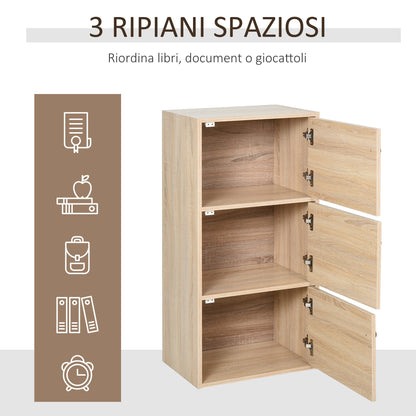 Multiuse cabinet with 3 wooden shelves and 3 doors for home or office 48 x 34 x 100cm