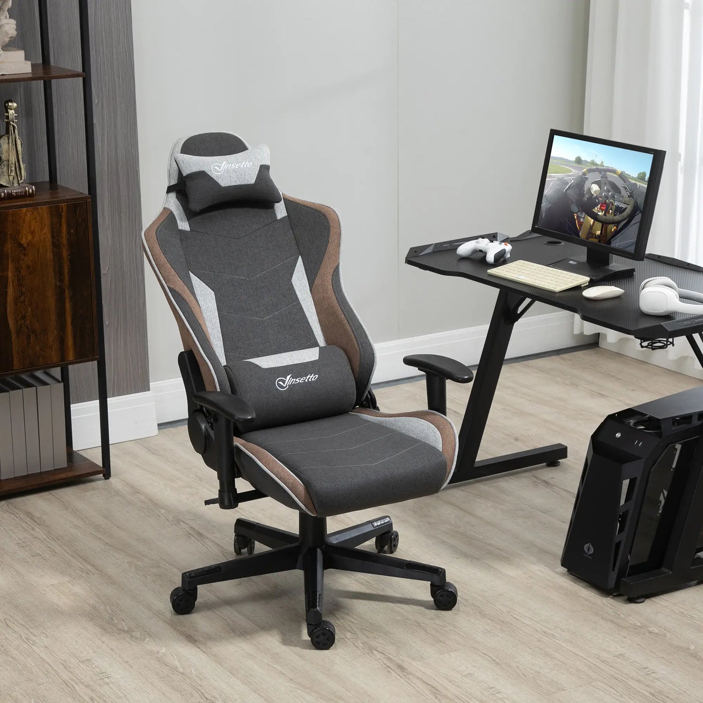 150° Reclining Gaming Chair with Rocking Function, Headrest and Lumbar Cushion, Grey