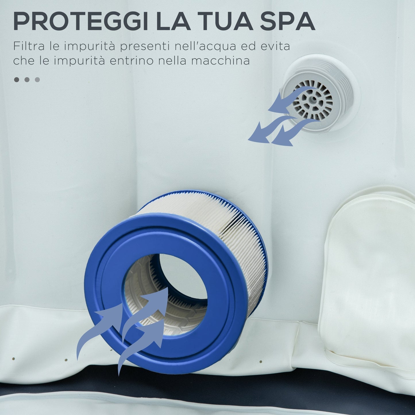 Set of 6 Filters for Inflatable Pools and Spas in Non-Woven Fabric, Ø10.5x8cm, Blue and White
