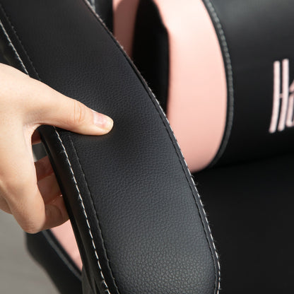Reclining Gaming Chair with Footrest and Cushions, Faux Leather and Sponge, 65x62x116-124 cm, Pink and Black