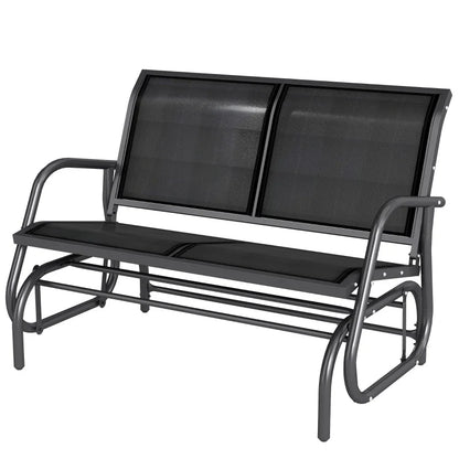 2-Seater Garden Swing Bench in Metal and Breathable Mesh Fabric, 120x70x85cm, Black