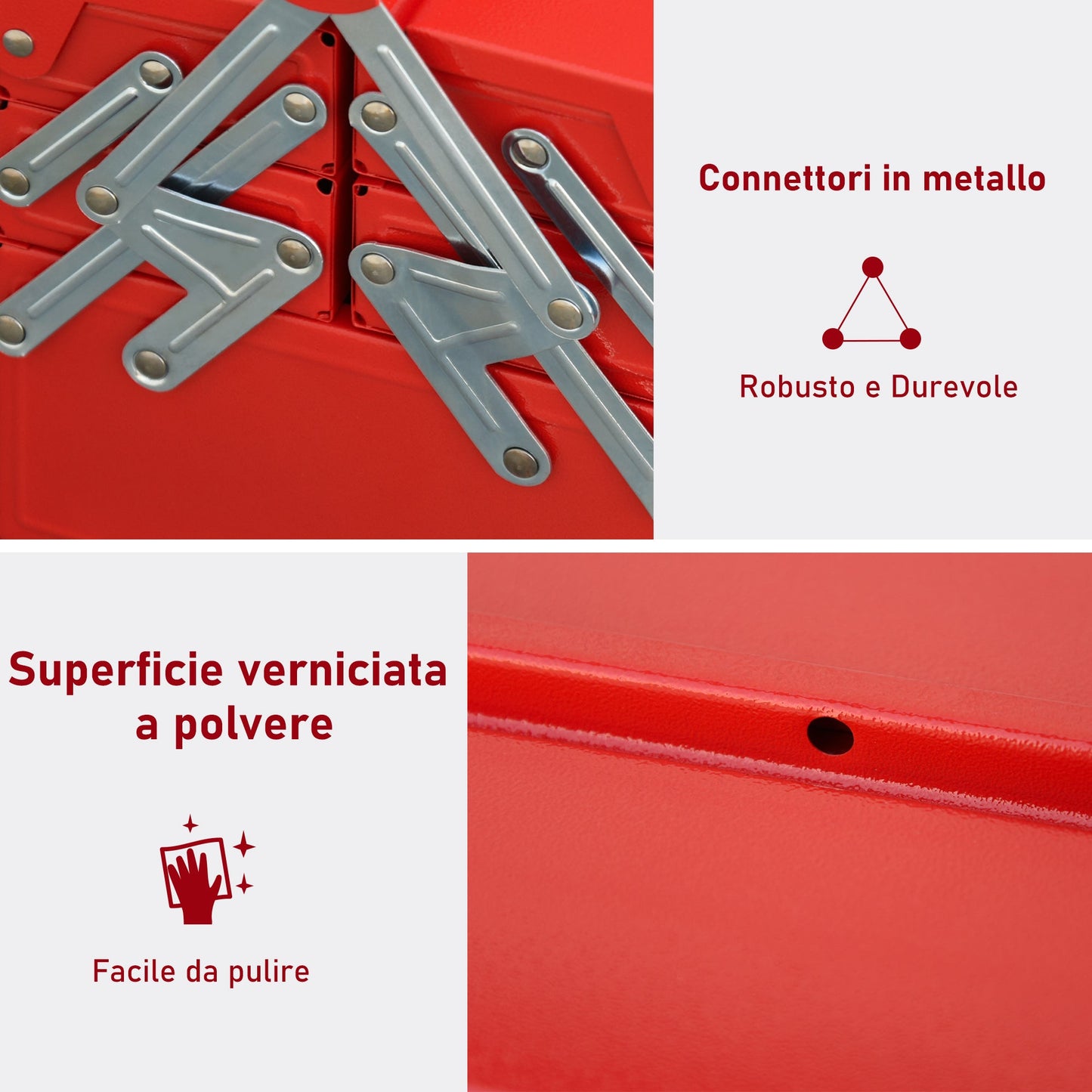 Folding Metal Tool Box with 5 Trays, 3 Shelves, Red