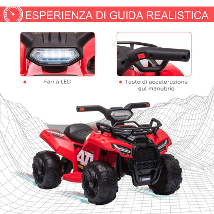 Quad electric for children with 6V rechargeable battery, accelerator button, age 18-36 months, 70x42x45cm, red
