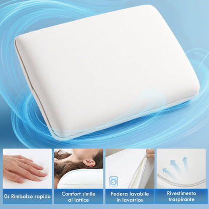 Rapid Rebound Memory Foam Pillow with Removable and Washable Cover, 60x40x10 cm, Cream White