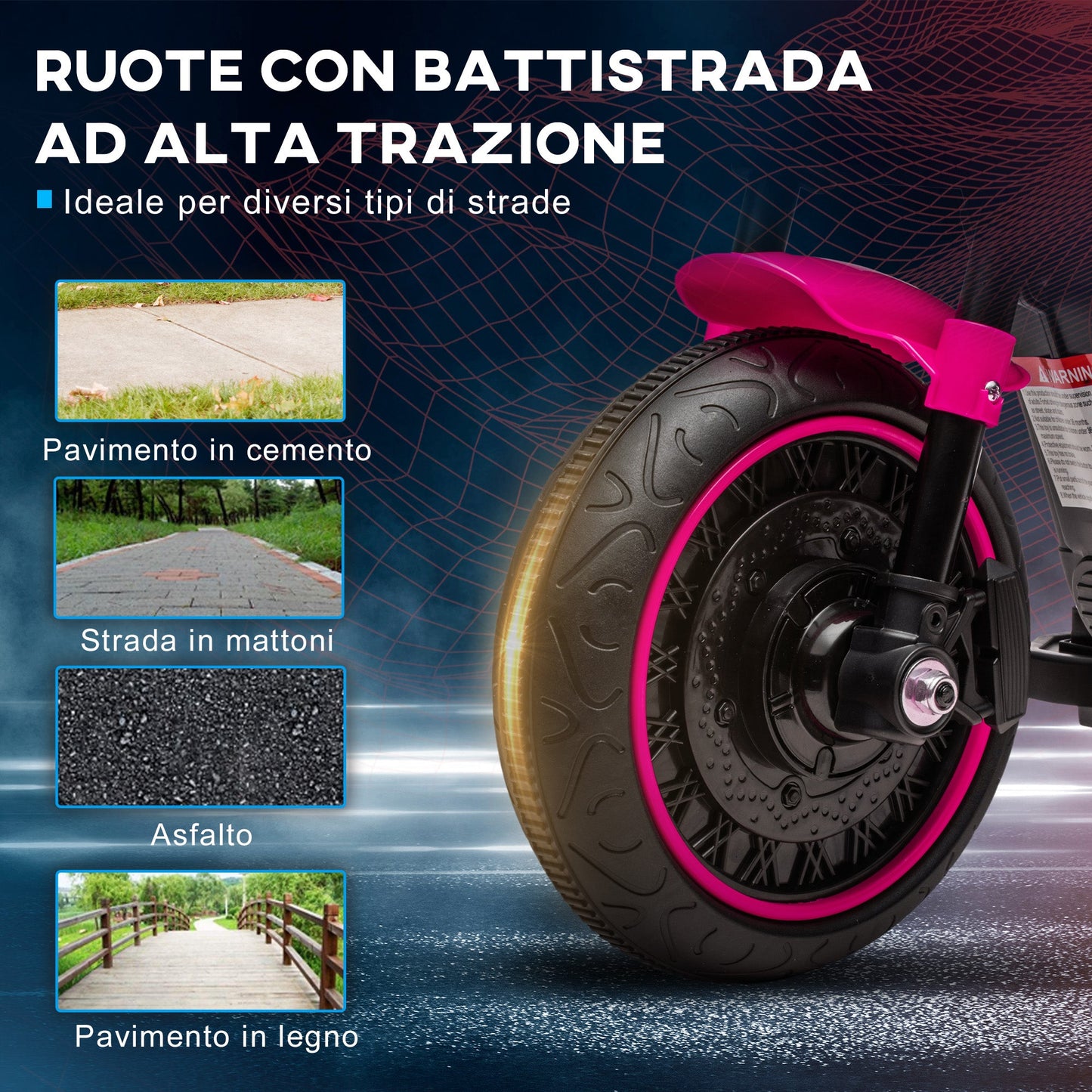 Electric Motorcycle for Children 18-36 Months with Wheels and Headlight, 76x42x57 cm, Pink and Black