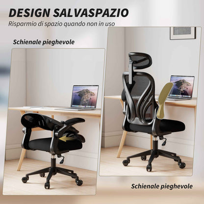 Ergonomic Office Chair with Flip-Up Armrests, Lumbar Support and Adjustable Headrest, Black