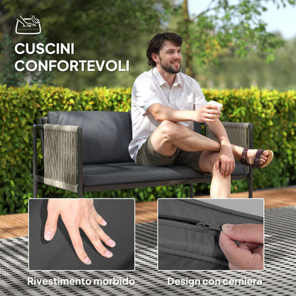 Rattan Garden Lounge Set with 2 Armchairs, 2 Seater Sofa and Glass Coffee Table, Grey