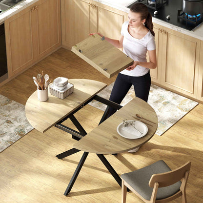 Industrial Dining Table for 4-6 People with Round Drop-Leaf Top, in Wood and Steel, 135x100x75 cm