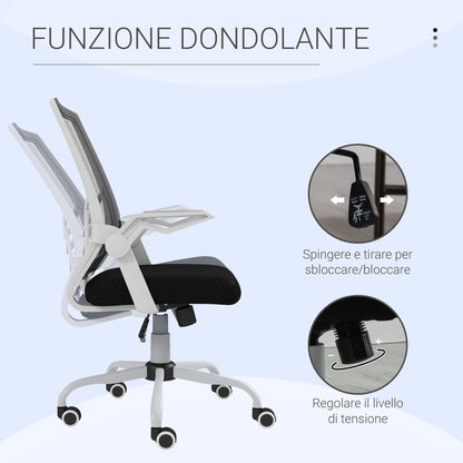 Ergonomic Office Chair with Adjustable Height, in Linen Effect Fabric, 62.5x55x94-104 cm, Black and White