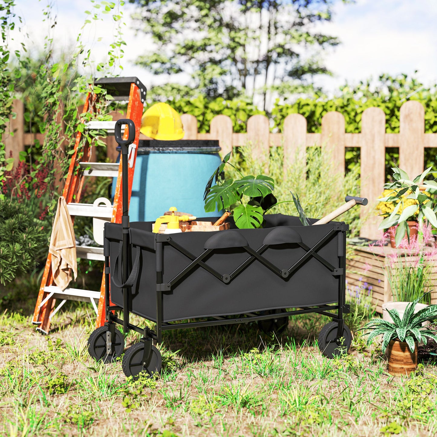 Garden Trolley 160L Foldable with Adjustable Handle, Capacity 100 kg, 95x55x102 cm, Black