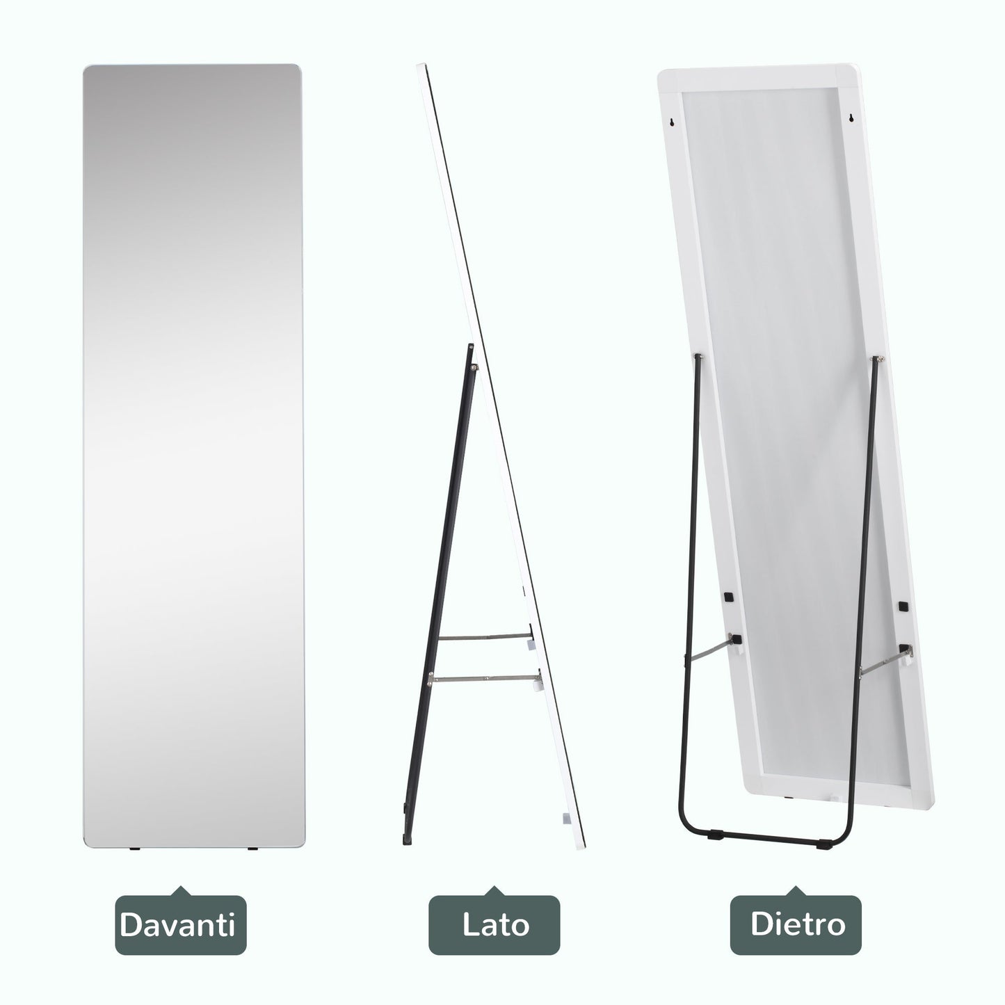 Floor and Wall Mirror with Aluminum Frame for Bedroom, Entrance and Bathroom, 45x37x158.5cm