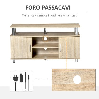 Modern TV Mobile with 2 shelves, Passacavi holes and 2 cabinets in MDF 105x40x55cm - oak
