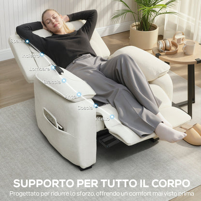 150° Reclining Velvet Armchair with Footrest, Remote Control and Side Pocket, 96x90x103 cm, Beige