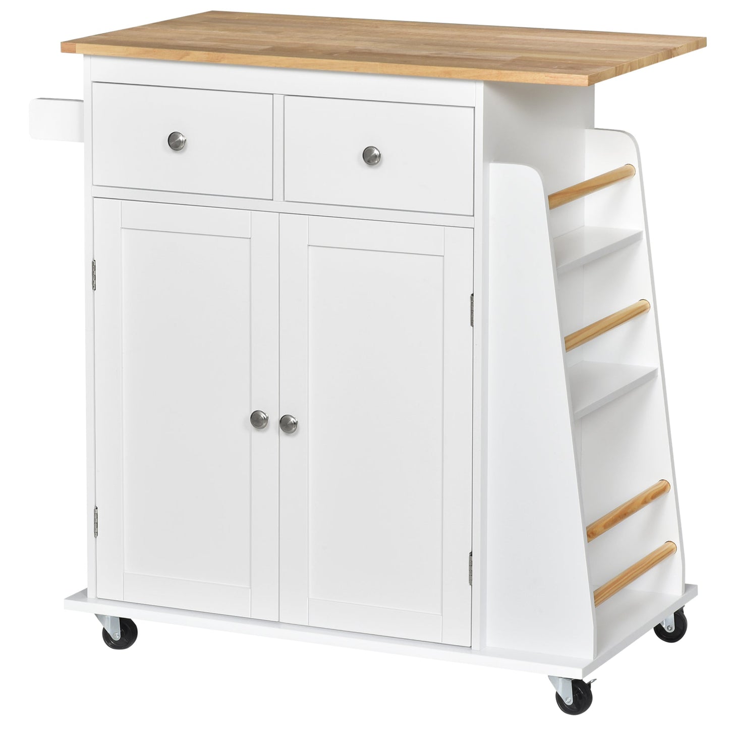 3-Tier Kitchen Trolley with 4 Wheels, MDF and Chipboard, 89x45x89cm, White