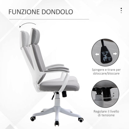Swivel Office Chair with Headrest, Height-Adjustable Armchair with Rocking Function, 63x65x112-120cm, Light Grey