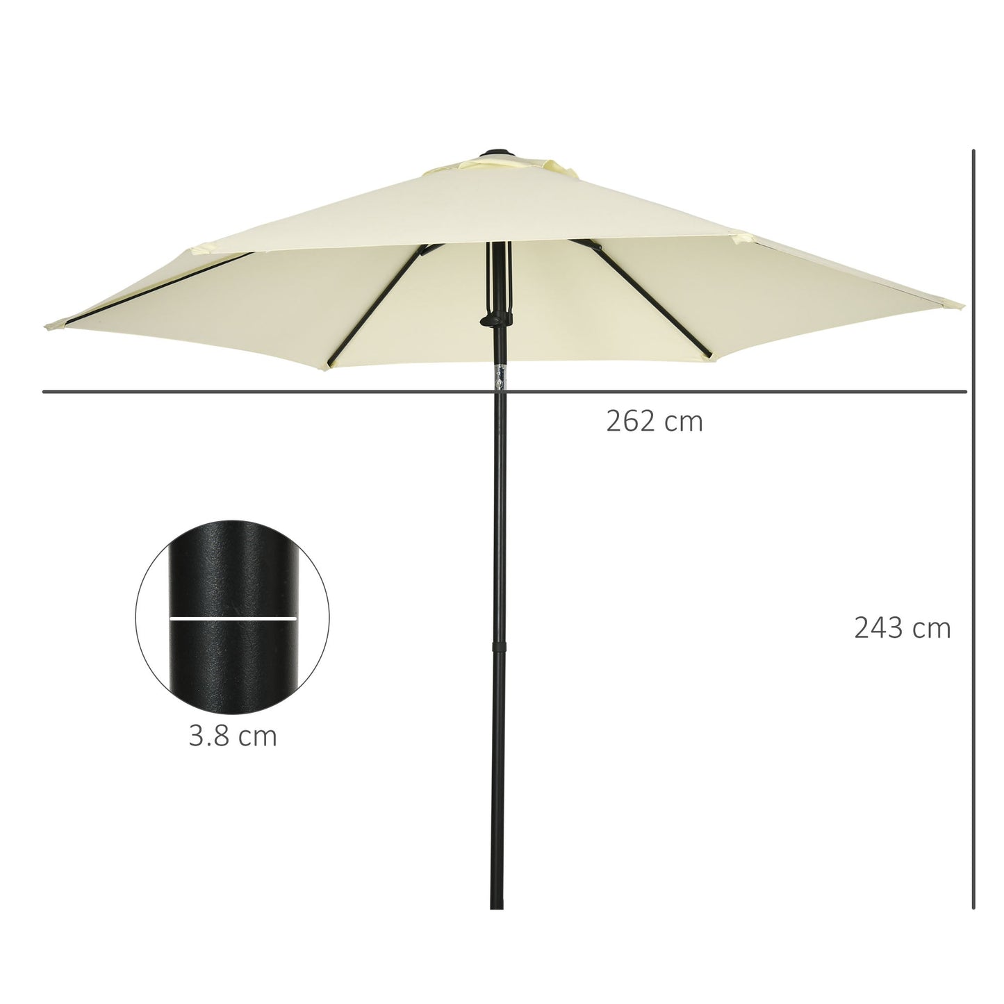 2.7x2.5m Polyester and Metal Garden Umbrella with Tilting Canopy Beige Black