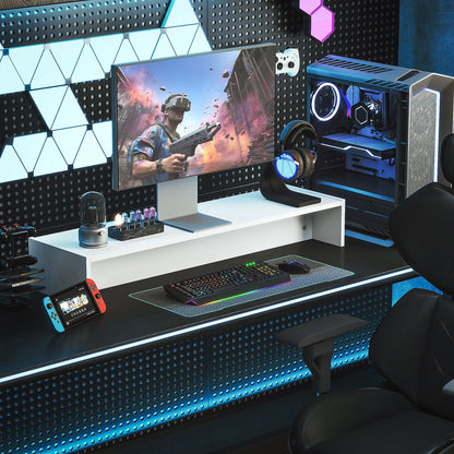 Monitor Stand with 2 Wooden Storage Compartments, 100x27x15 cm, White