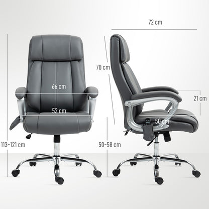 6-Point Massage Office Chair with Reclining Function, PU Leather and Steel, 66x72x113-121 cm, Carbon Grey