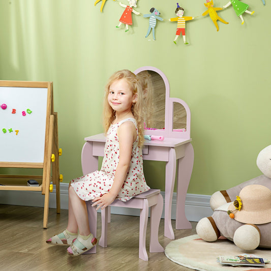 Girls Makeup Table with Stool, Drawers and Matching Mirror in Acrylic, Pink