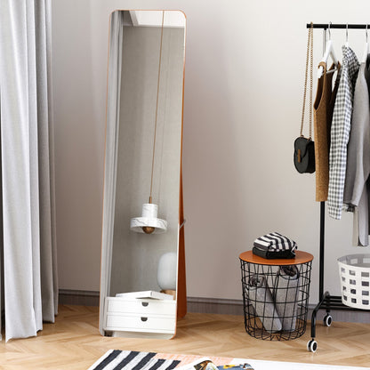 Floor and Wall Mirror with Wooden Frame, Folding Stand with Hinges, 37x43x156cm, Light Walnut