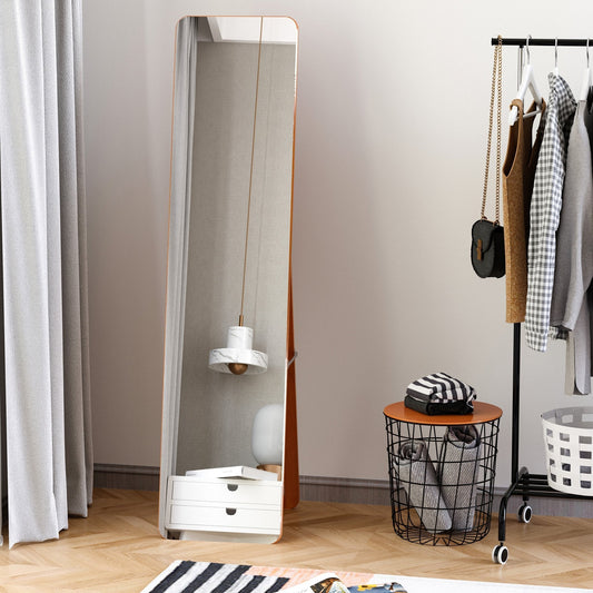 Floor and Wall Mirror with Wooden Frame, Folding Stand with Hinges, 37x43x156cm, Light Walnut