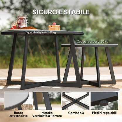 Set of 2 Outdoor Coffee Tables with Tempered Glass Top, Ø70x45 cm and Ø50x35 cm, Gray