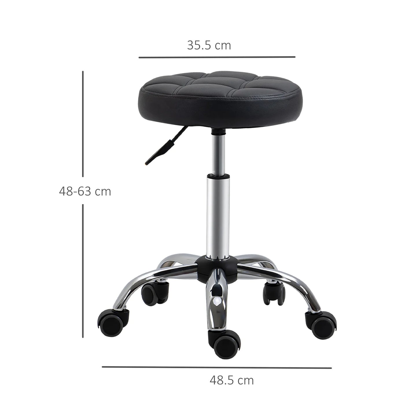 Professional Adjustable Salon Stool with Wheels – Black PU Leather Seat
