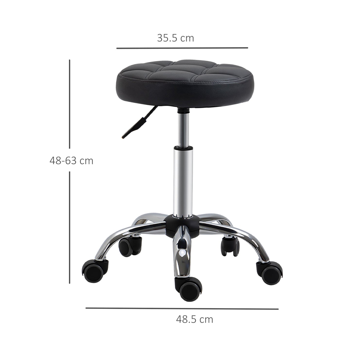 Black Beauty / Tattoo Round Swivel Stool with Wheels, Adjustable Height and Eco Leather Cover, Black